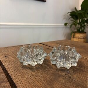 2 Vintage AVON Diamond Star Pattern Glass Candle Holders